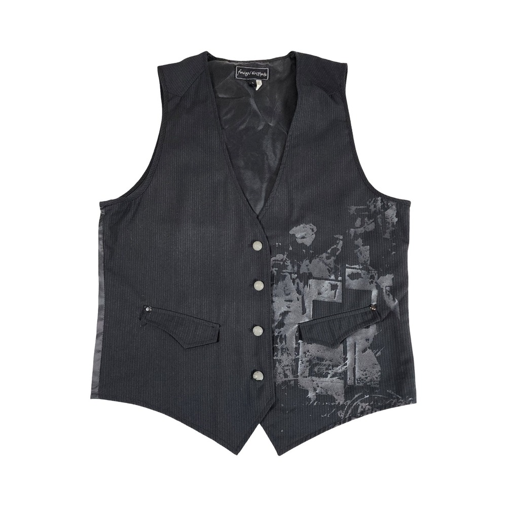Foreign Exchange Mens Black Pinstripe Vest Goth Punk Streetwear Steampunk L